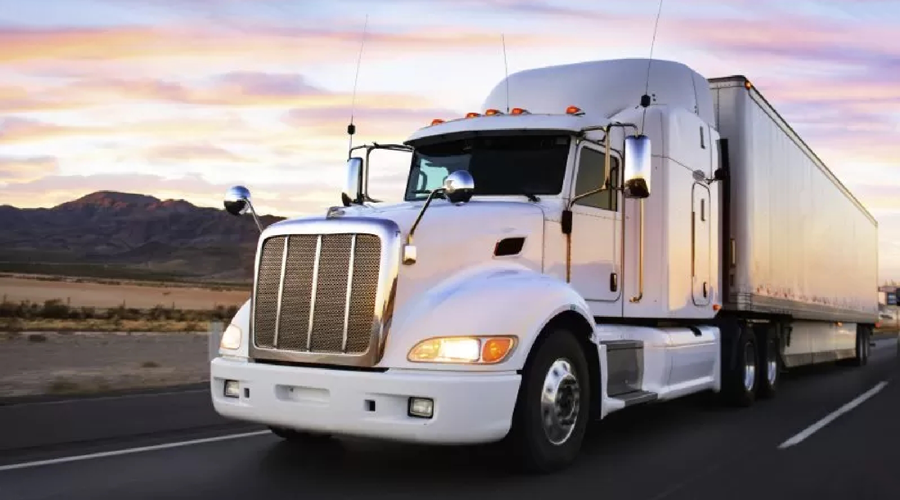 Semi truck driving on a highway